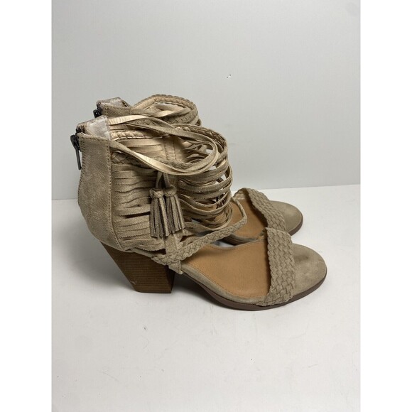 Not Rated High Heel Sandals Womens Size 9 Tan Fabric Upper Open Toe - Picture 2 of 7